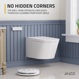 Smart Wall-Hung Elongated Bidet Toilet in White with Auto Lid, Heated Seat, Air Dry, Remot Control, and Night Light