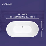 ANZZI Mone Series 67" L Freestanding Soaker Tub with Elegant Contemporary Design, Durable Acrylic Construction, and Built-in Overflow, Glossy White