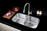 Moore Series 14.625 in. Undermount Double Bowl 16 Gauge Brushed Satin Finish Stainless Steel Kitchen Sink with Drain