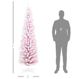 HOMCOM 7' Decorated Christmas Tree Snow Flocked Artificial Christmas Tree with Pencil Shape, Realistic Branches, Pink