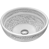 Cadence Series 16 in. Round Bathroom Vessel Sink with Stain-Resistant Non-Porous Surface in Decor White Finish Glass