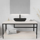 Innovio Series 18 in. L x 13 in. W Rectangular Bathroom Vessel Sink in Matte Black Finish Glass with Chrome Pop-Up Drain