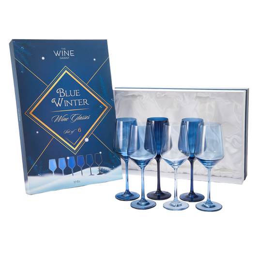Blue Winter Wine Glasses | Set of 6 | Navy Blue Colors