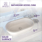 Vaine Series 23 in. L x 13 in. W Man Made Oval Solid Surface Freestanding Bathroom Vessel Sink in Matte White Stone