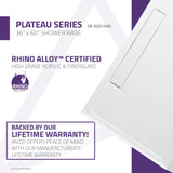 Plateau Series 60 in. L x 36 in. W Barrier Free Shower Base in White