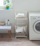 Rolling Laundry Cart + Wire Baskets (38" H) - Steel + Wood