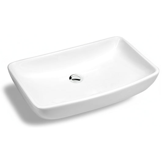 Molly Series 23 in. Rectangular Ceramic Vessel Sink Basin in Glossy White with Curved Edge for Countertop Bathroom Vanity