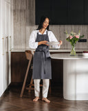 Linen bib apron in Charcoal gray