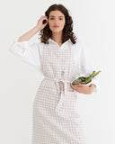 Linen bib apron in Natural gingham