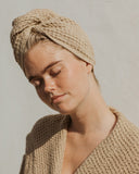 Linen hair towel turban in Beige
