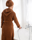 Linen hair towel turban in Cinnamon