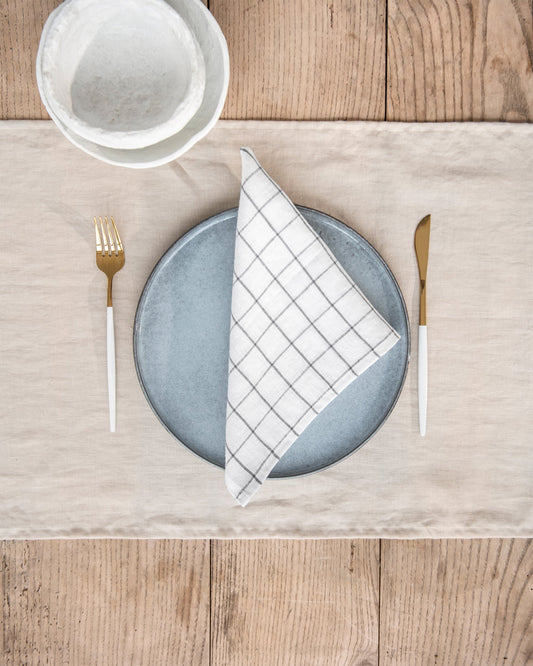 Charcoal grid linen napkin set of 2