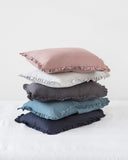 Ruffle trim linen pillowcase in White
