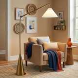 Lisbon Floor Lamp with On/Off Switch Coned Base Hanging White Shade