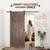 Skocjan Series 36 in. x 84 in. Rustic Wood Finish MDF Interior Sliding Barn Door with Hardware Kit in Matte Black