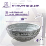 Cadence Series 16 in. Round Bathroom Vessel Sink with Stain-Resistant Non-Porous Surface in Decor White Finish Glass