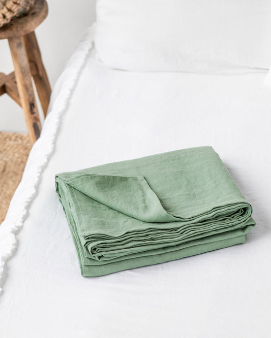 Matcha green linen flat sheet