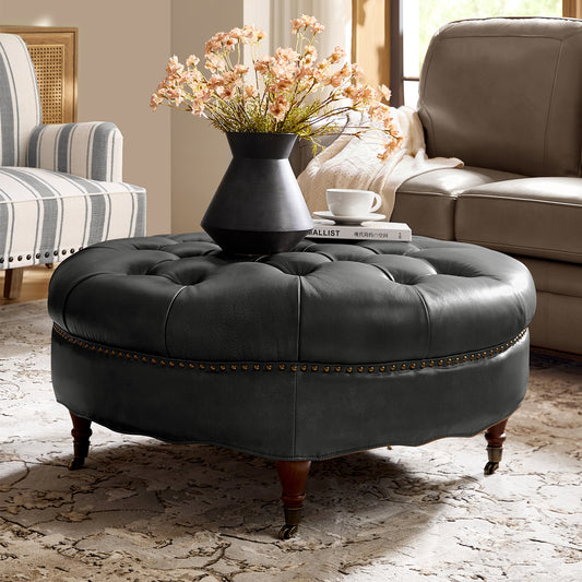 Idalia Genuine Leather Ottoman