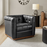 Arnold Genuine Leather Swivel Club Chair BLACK