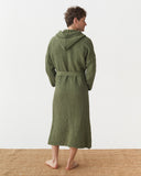 Men's waffle linen robe in Forest green