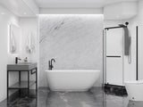 ANZZI Ami Series 30" W Freestanding Soaker Tub with Elegant Curve, Ergonomic Design, Center Drain, Slip-Resistant Texture, and Lifetime Warranty, Glossy White