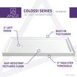 ANZZI Colossi 60" x 36" Single Threshold Shower Pan, Durable Marine Grade Acrylic, cUPC Certified, Alcove Installation, White Finish