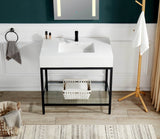 ANZZI Ventura 36" Console Sink (36" W x 28" H), Gel-Coated Resin Countertop, Stainless Steel Frame, Integrated Sink & Tempered Glass Shelf