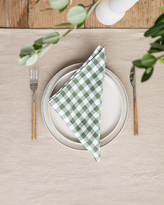 Forest green gingham linen napkin set of 2