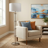 Nimbus Brushed Nickel Floor Lamp with 3-Way Rotary Switch Clear Glass Body Metal Base