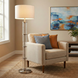 Nimbus Brushed Nickel Floor Lamp with 3-Way Rotary Switch Clear Glass Body Metal Base