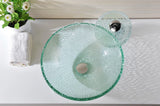 Choir Series 17 in. Round Bathroom Vessel Sink in Crystal Clear Mosaic Glass with Matching Chrome Waterfall Faucet