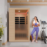 2-Person Infrared Cabin Sauna with Canadian Hemlock Wood, Low EMF Heating Panels, Chromotherapy and Glass Door