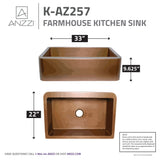 Venture Farmhouse Handmade Copper 33 in. 0-Hole Single Bowl Kitchen Sink in Polished Antique Copper