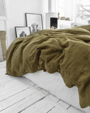 Olive green linen duvet cover