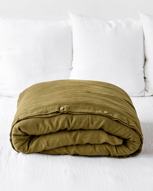 Olive green linen duvet cover