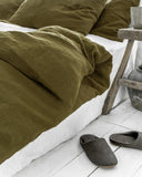 Olive green linen duvet cover set (3 pcs)