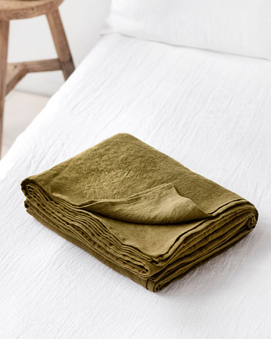 Olive green linen flat sheet
