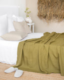 Olive green linen flat sheet