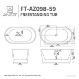 ANZZI Chand Series 55" - 67" Flat Bottom Freestanding Soaker Tub with Ergonomic Design, Rhino Alloy Certified Acrylic, and Center Drain