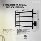 ANZZI Glow Series 4-Bar Compact Towel Warmer (23.5" L x 16.5" H), Dual Installation, Digital Control Panel, Rhino Alloy Certified Stainless Steel
