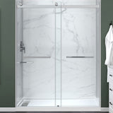 Kahn Series 48 in. x 32 in. Alcove Shower Base and Frameless Sliding Shower Door Combo with Tsunami Guard