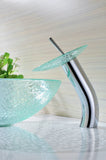 Choir Series 17 in. Round Bathroom Vessel Sink in Crystal Clear Mosaic Glass with Matching Chrome Waterfall Faucet