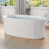 Roccia Series 61 in. x 31 in. Flat Bottom Solid Surface Freestanding Soaking Bathtub with Center Drain in Matte White