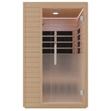2-Person Infrared Cabin Sauna with Canadian Hemlock Wood, Low EMF Heating Panels, Chromotherapy and Glass Door