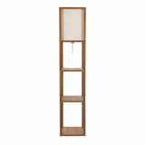 Pinnacle Shelf Floor Lamp For Bedroom/Living Room, Natural Wood with Long Shade