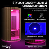 1-2-Person Round Infrared Sauna with Canadian Hemlock Wood, Infrared Heating Panels, Red Light Heater, and Glass Door