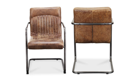 Ansel Arm Chair Grazed Brown Leather - Set Of Two
