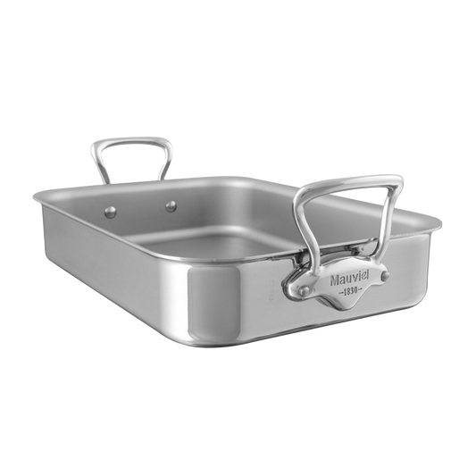 Mauviel Stainless Steel Roasting Pan With Cast Stainless Steel Handles, 15.7 x 11.8-In