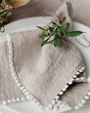 Pom pom trim linen napkin set of 2 in Natural linen