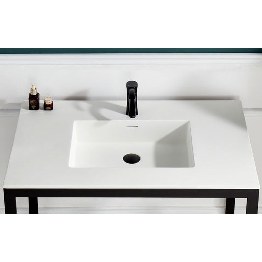 Conques 30 in W x 18 in D Cultured Marble Vanity Top in White with White Basin